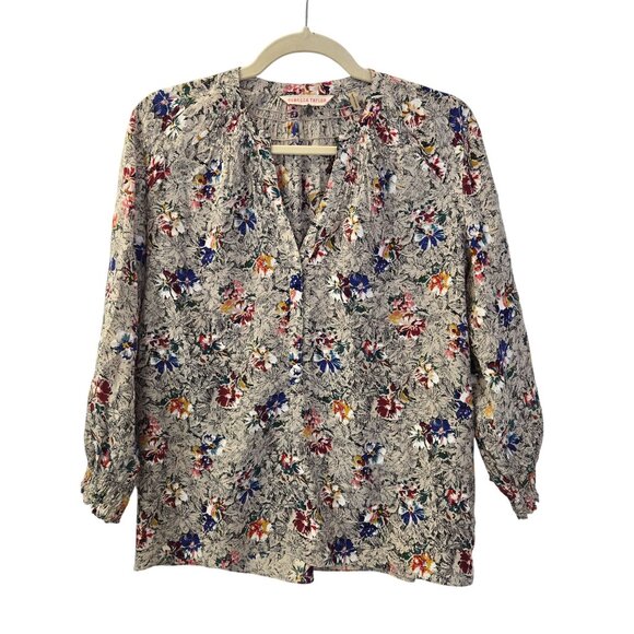 Rebecca Taylor 100% Silk Floral Half Snap Popover Blouse Size 0 - Picture 1 of 7
